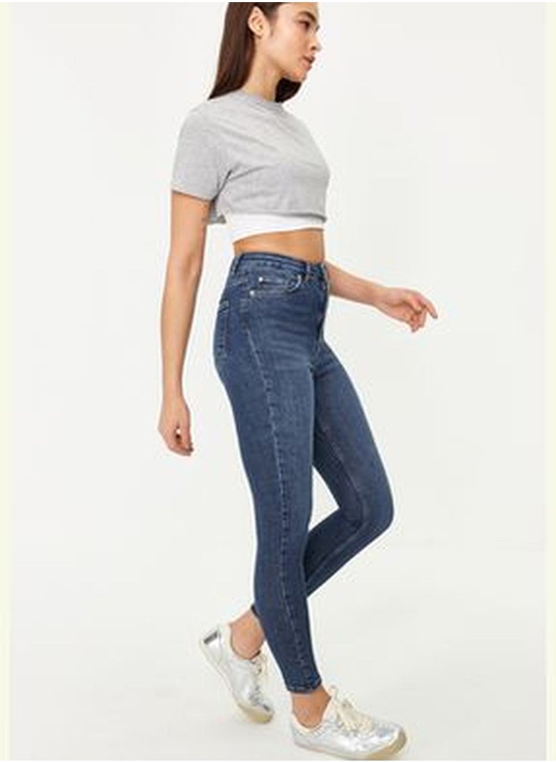 trendyol Dark Blue Vintage High Waist Skinny Jeans  - Image 2