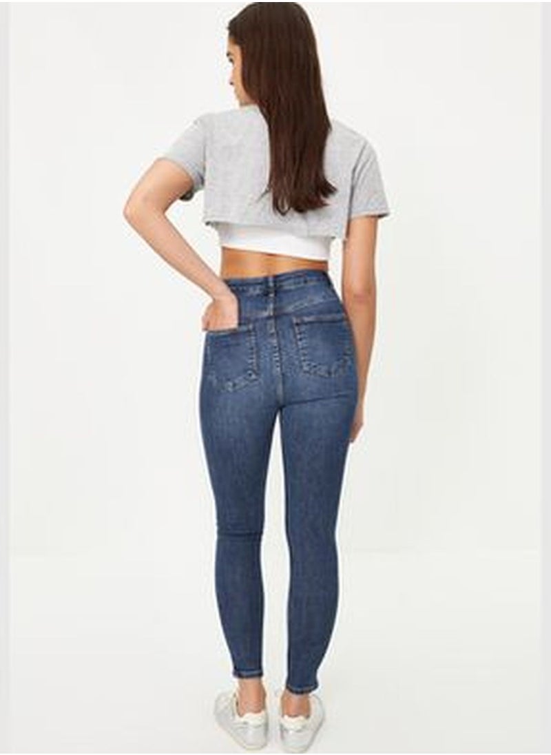 trendyol Dark Blue Vintage High Waist Skinny Jeans  - Image 4