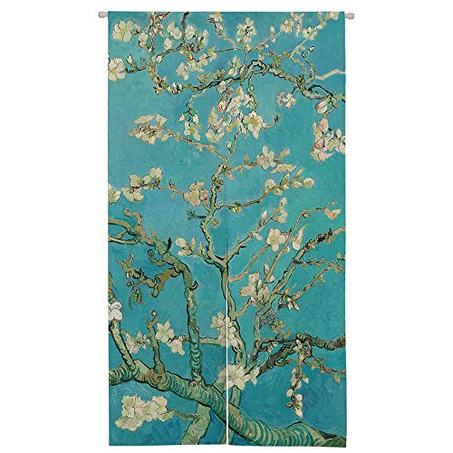 Ofat Home Japanese Noren Doorway Curtain Tapestry, Artistic The Materpiece Apricot Blossom Almond Kitchen Bedroom Bathroom Door Divider Decor, Green, 33.5"x 59" - Image 1