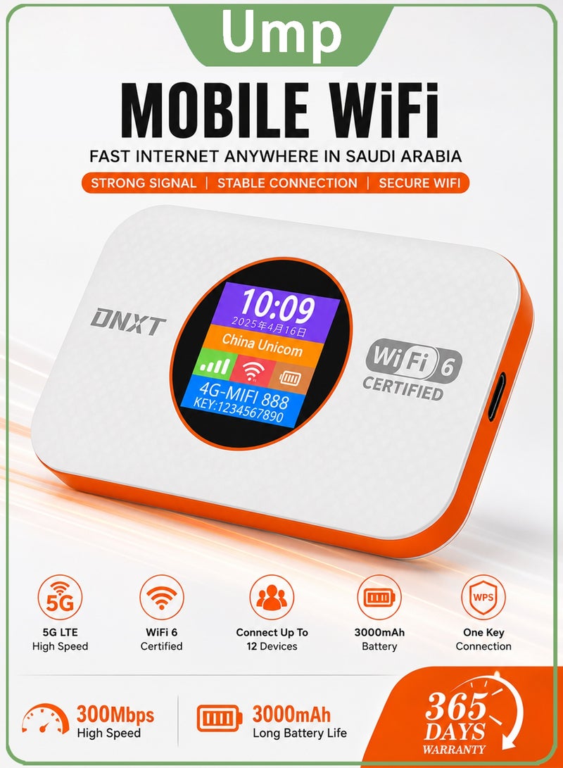 4G Pocket WiFi Router,WiFi Portable Router, CPE Wireless Router,4G LTE Modem, WiFi 6, Date & Battery Level Display, Plug & Play, 3000mAh Battery, One-Touch WPS Connection, WPA/WPA2 Security Encryption,Up to 12 Devices,for Travel, Game & Home Use(White)