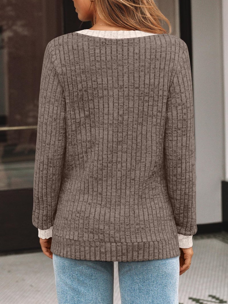AUTOMET Womens V Neck Long Sleeve Shirt Fall Fashion Tops Tunic Dressy Casual Sweater Clothes Cute Trendy Work Outfits 2026 Khaki Apricot M - Image 4