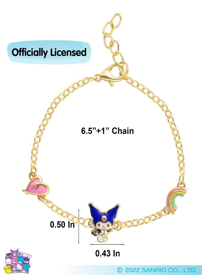 Hello Kitty سوار هالو كيتي كورومي للنساء مع قلادات محطة 6.5" + 1" ، سوار سانريو مطلي بالذهب عيار 18k مرخص رسميًا - Image 5