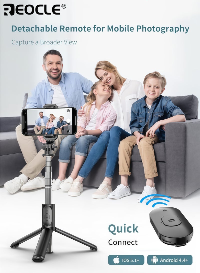 REOCLE Extendable Selfie Stick Monopod with Wireless Remote & 360 Degree Rotation Portable Aluminum Phone Tripod Stand with Stable Base & Phone Holder for iOS Android Devices Travel Vlogging (40 Inch) - Image 3