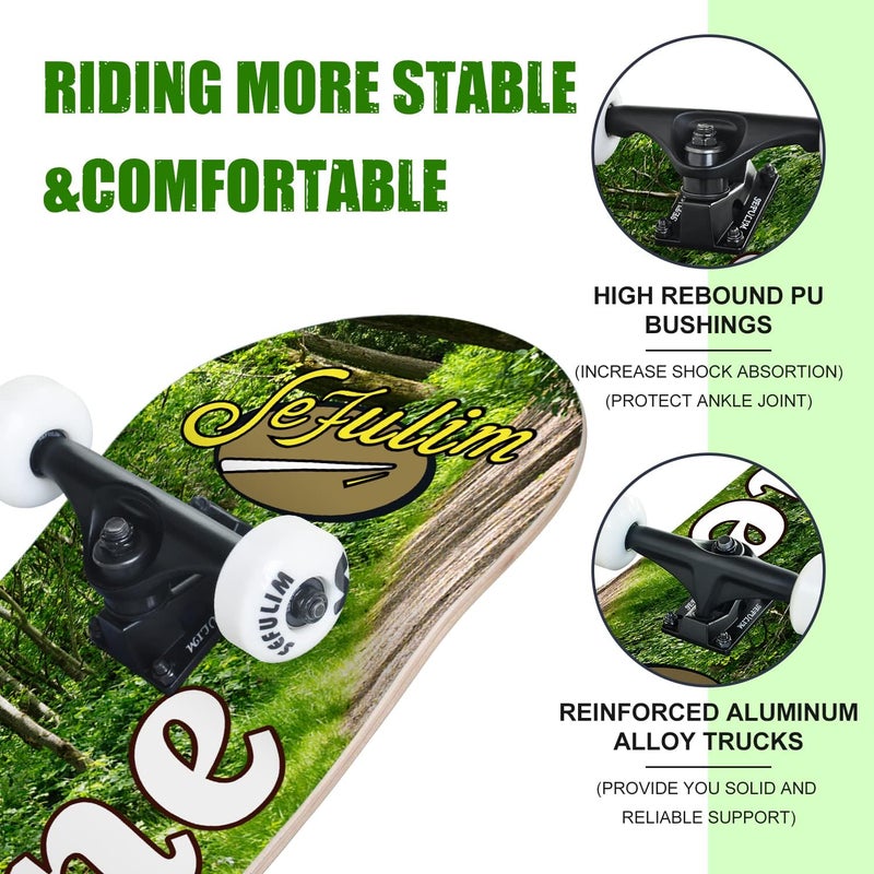 Sefulim 31 x 8 Inch Complete Skateboard 7 Layer Canadian Maple Double Kick Deck Concave Cruiser Trick Skateboard for Boys Girls Teens Adults Beginner - Image 4