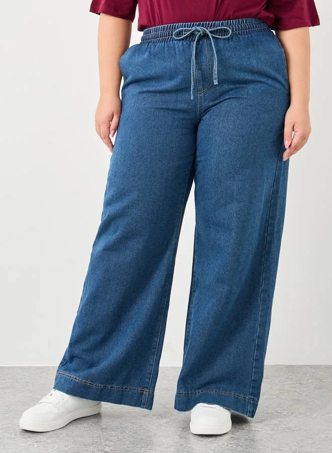 ستايلي Styli Plus Wide Leg Jeans with Drawstring