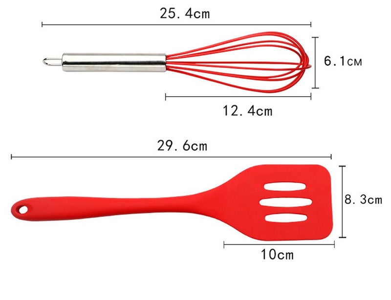 Hillento Silicone Kitchen Utensil Set Kitchenware 5PCS Silicone Kitchen Utensils Set Spatulas Brush Cooking Tools Easy to Use Clean Red - Image 4