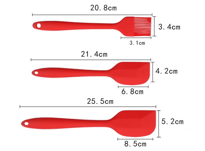 Hillento Silicone Kitchen Utensil Set Kitchenware 5PCS Silicone Kitchen Utensils Set Spatulas Brush Cooking Tools Easy to Use Clean Red - Image 3