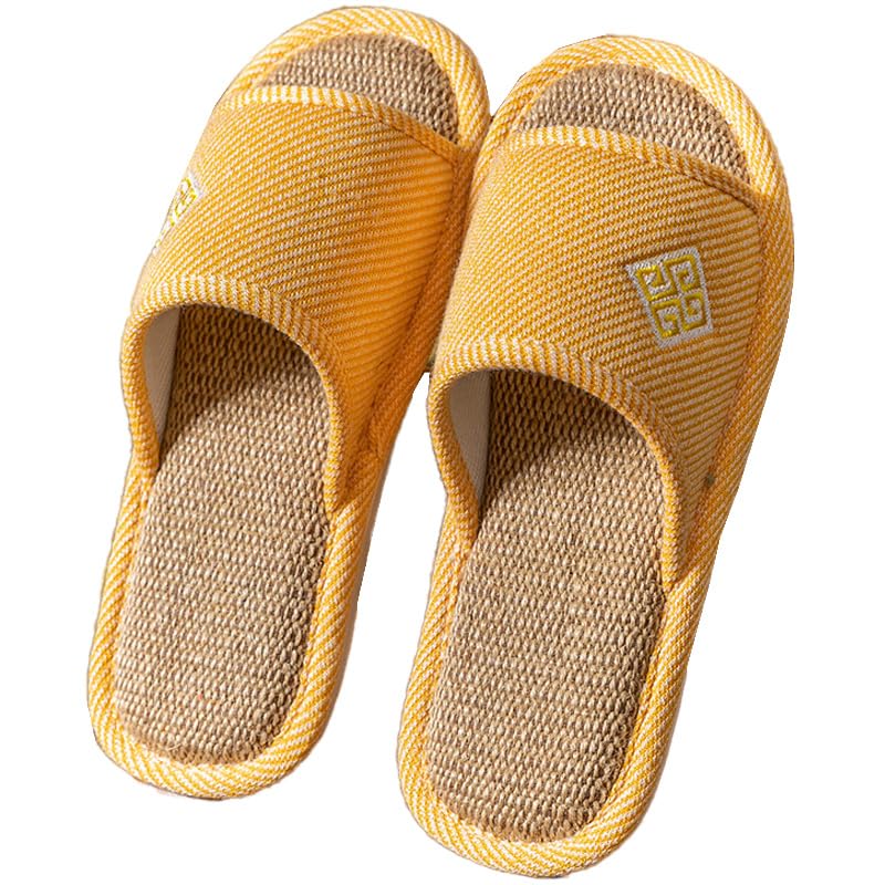 VIDSID Linen Open-Toe Slide Slippers for Women, Non-Slip Indoor Outdoor House Shoes with Comfortable Sole (Yellow EU40/41)