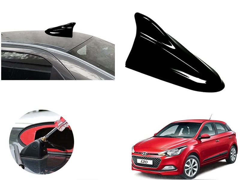 Auto Pearl Shark Fin Antenna Universal Replacement Car Antenna Roof Aerial ABS Material Waterproof Rubber Ring AM FM Radio Signal Compatiable with - I20 (Color Black) - Image 1