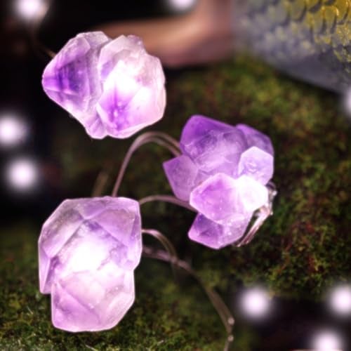 JASHIKA Genuine Amethyst Crystal Fairy Lights, Natural Healing 20 Raw Stones String of Lights 6.5ft Remote Control USB Plug in for Reiki Ornaments Bedroom Wedding Decoration - Image 5