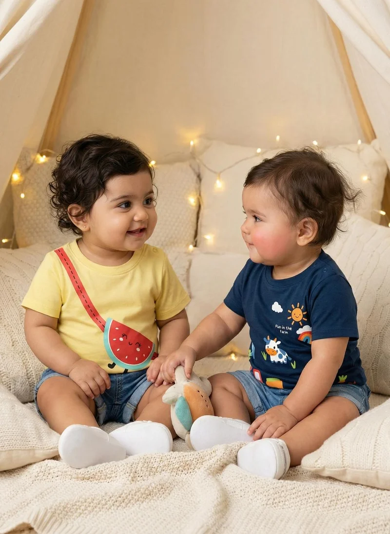 Nautinati Nautinati Baby Girls' 100% Cotton Pack of 2 Printed Round Neck T-shirts
