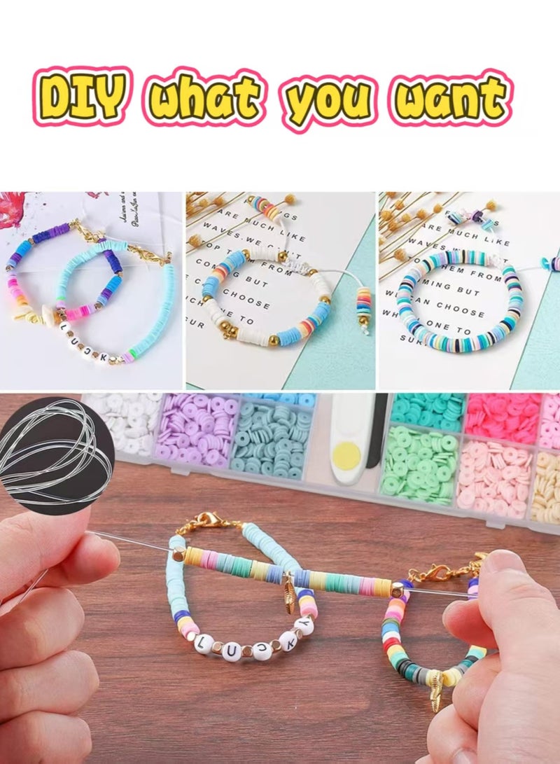 6000+ Clay Beads for Bracelet Making Kit - DIY Jewelry Set with Pendant Charms, Elastic Strings, 24 Colors Flat Preppy Beads for Bracelets, Necklace, Earrings - Image 4