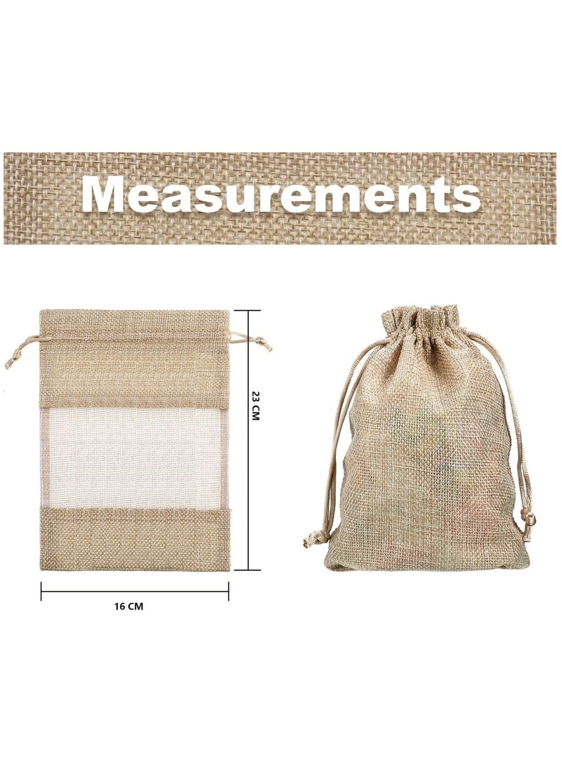 Y&D 50-Pieces 16x23 Cm Linen Burlap Sheer Bag Organza Bag Burlap Bags With Drawstring For Wedding Party Favors Cosmetic Samples Goodies Mesh Pouch (Flaxen)  - Image 2
