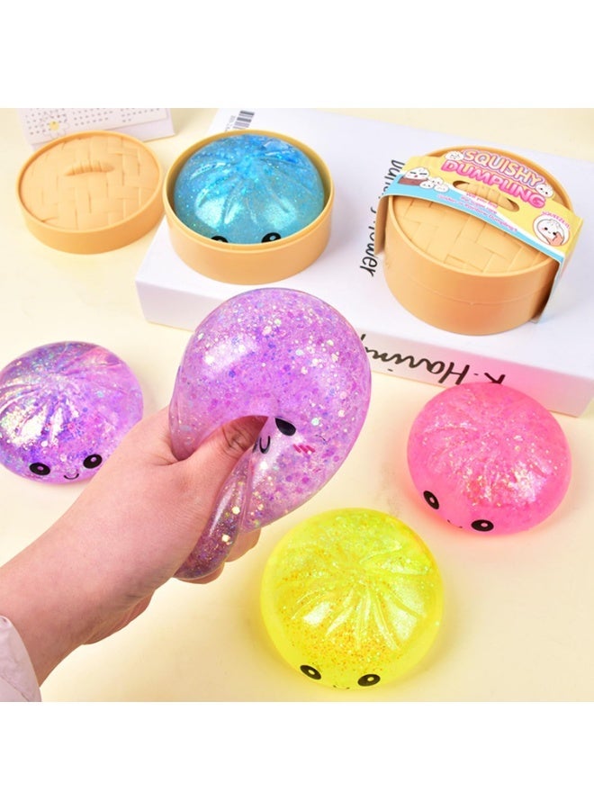 NYVIO 1pc Glitter Mystery Dumpling Squishy Toy for Kids & Adults, Soft Squeeze Sensory Fidget Stress Relief Toy with Sparkling Gel Filling, Cute Dumpling Design, Surprise Collectible Gift(random color) - Image 2