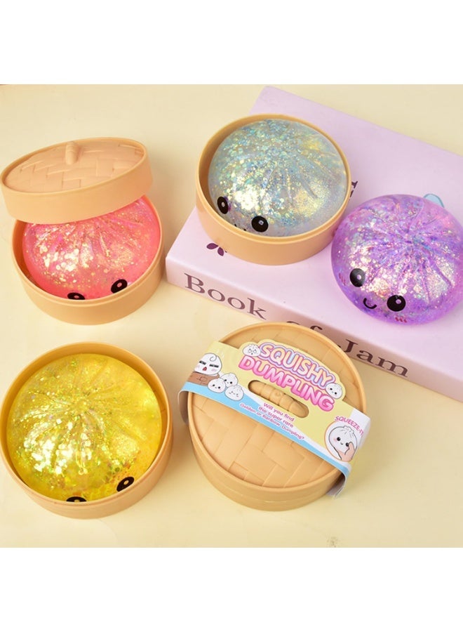 NYVIO 1pc Glitter Mystery Dumpling Squishy Toy for Kids & Adults, Soft Squeeze Sensory Fidget Stress Relief Toy with Sparkling Gel Filling, Cute Dumpling Design, Surprise Collectible Gift(random color) - Image 5
