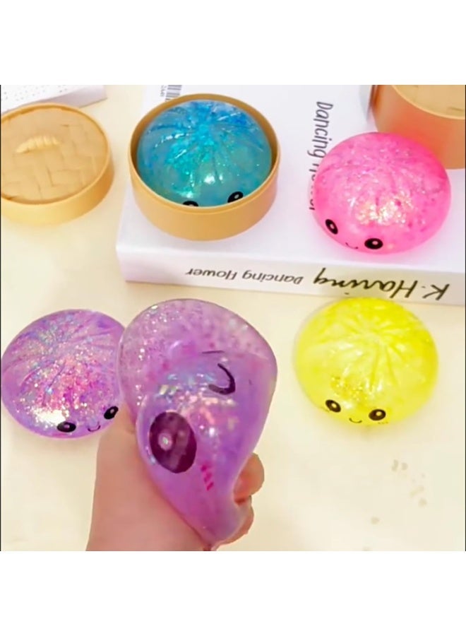 NYVIO 1pc Glitter Mystery Dumpling Squishy Toy for Kids & Adults, Soft Squeeze Sensory Fidget Stress Relief Toy with Sparkling Gel Filling, Cute Dumpling Design, Surprise Collectible Gift(random color) - Image 4