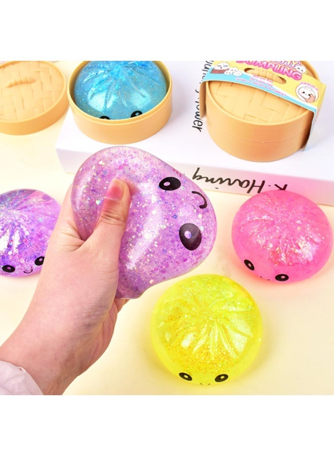 NYVIO 1pc Glitter Mystery Dumpling Squishy Toy for Kids & Adults, Soft Squeeze Sensory Fidget Stress Relief Toy with Sparkling Gel Filling, Cute Dumpling Design, Surprise Collectible Gift(random color) - Image 3