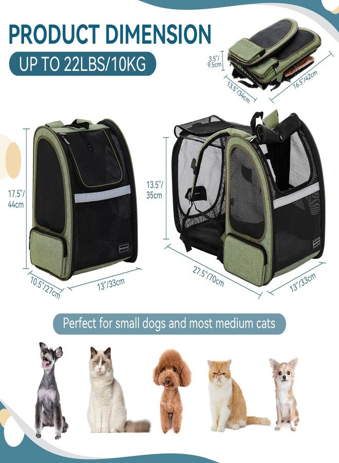 Petsfit Expandable Pet Backpack Carrier for Cats & Small Dogs up to 18 lbs - Foldable Travel Backpack with Mesh Ventilation & Lockable Zippers for Hiking, Camping - Green - Image 2