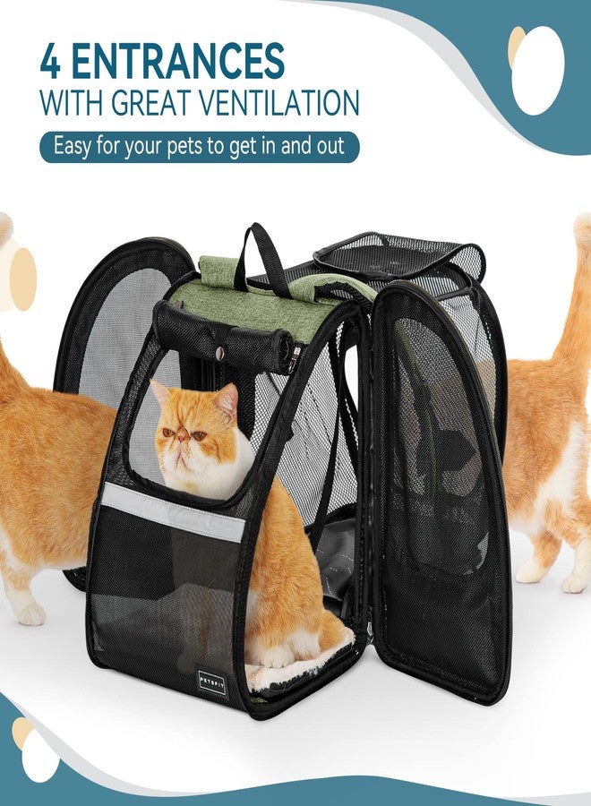 Petsfit Expandable Pet Backpack Carrier for Cats & Small Dogs up to 18 lbs - Foldable Travel Backpack with Mesh Ventilation & Lockable Zippers for Hiking, Camping - Green - Image 3