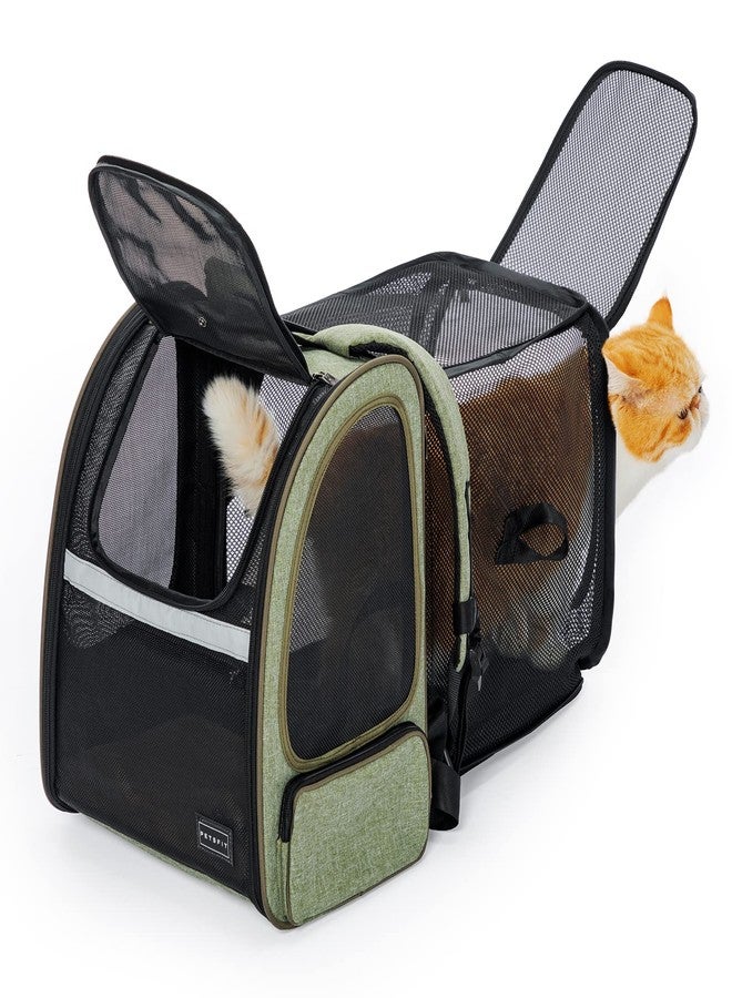 Petsfit Expandable Pet Backpack Carrier for Cats & Small Dogs up to 18 lbs - Foldable Travel Backpack with Mesh Ventilation & Lockable Zippers for Hiking, Camping - Green - Image 1