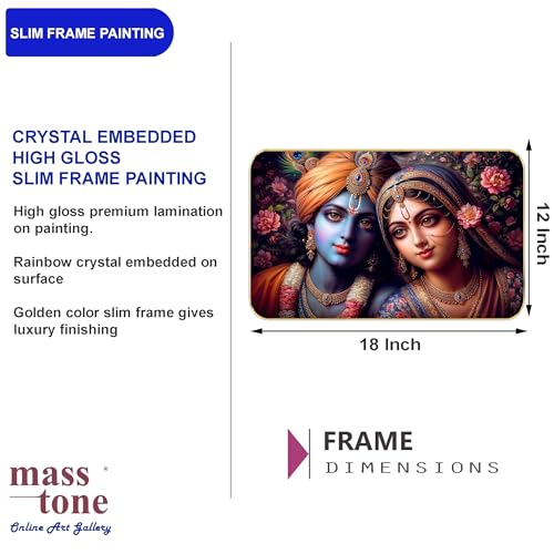 Masstone Radha Krishna Crystal Embedded High Gloss Wall Painting, Golden Slim Frame, 45x30 Cm Wall Art for Living Room, Bedroom, Office & Home Décor (HG10) - Image 4