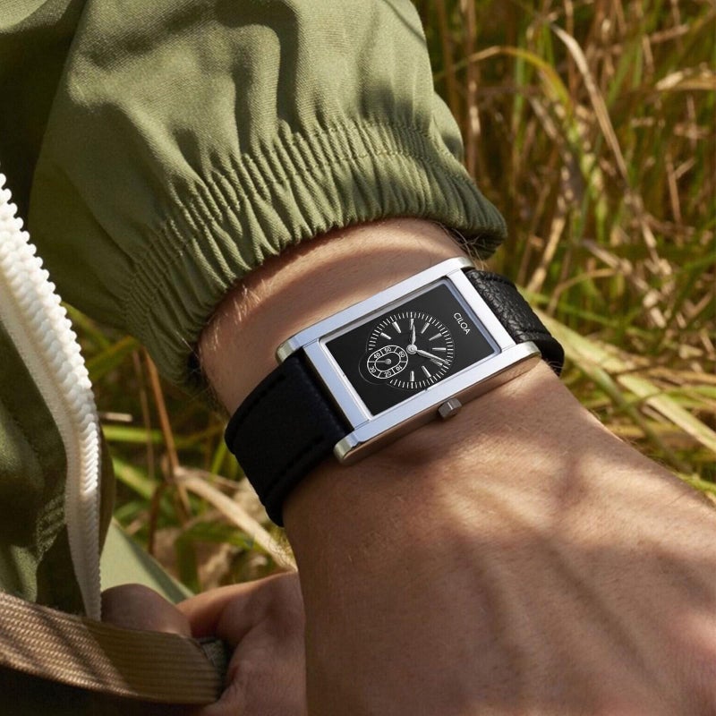 CILOA Watches for Men Unique Rectangle Relojes para Hombres Fashion Simple Analog Wrist Watch with Leather Strap, Black - Image 5