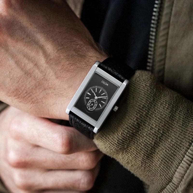 CILOA Watches for Men Unique Rectangle Relojes para Hombres Fashion Simple Analog Wrist Watch with Leather Strap, Black - Image 4