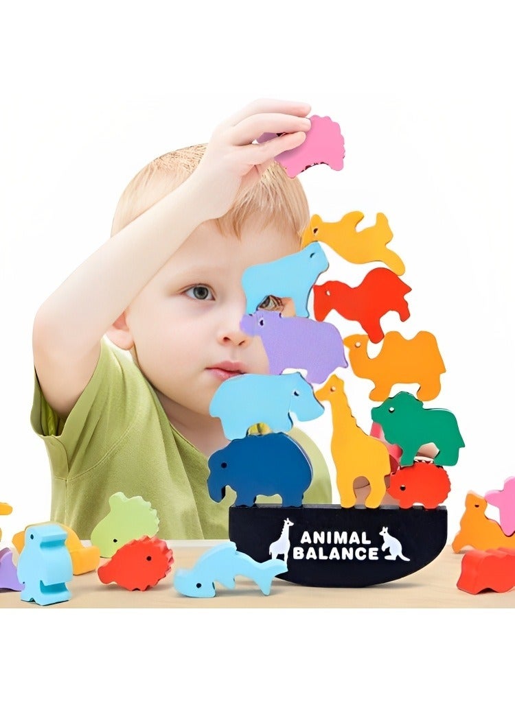 Wooden Educational Balance Training Puzzle Game Montessori Toys for Toddlers Kids, Intelligence Developing Skills Improving Kit for Kids Over 3 Years Old, Wild Animals Style - Image 2