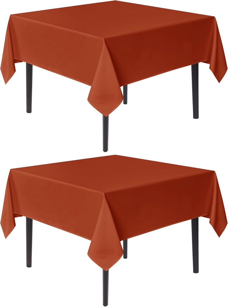 sancua Thanksgiving Square Tablecloths 60x60 Inch Rust, 2 Pack Fabric Fall Table Cloth for Square or Round Tables, Burnt Orange Washable Polyester Table Cover for Dinner, Holiday Party, Display Tables - Image 1