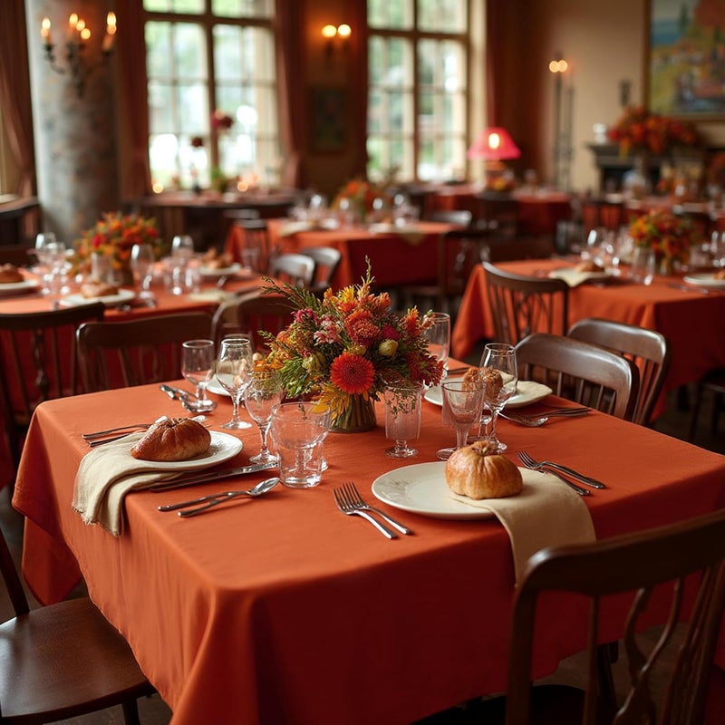 sancua Thanksgiving Square Tablecloths 60x60 Inch Rust, 2 Pack Fabric Fall Table Cloth for Square or Round Tables, Burnt Orange Washable Polyester Table Cover for Dinner, Holiday Party, Display Tables - Image 3
