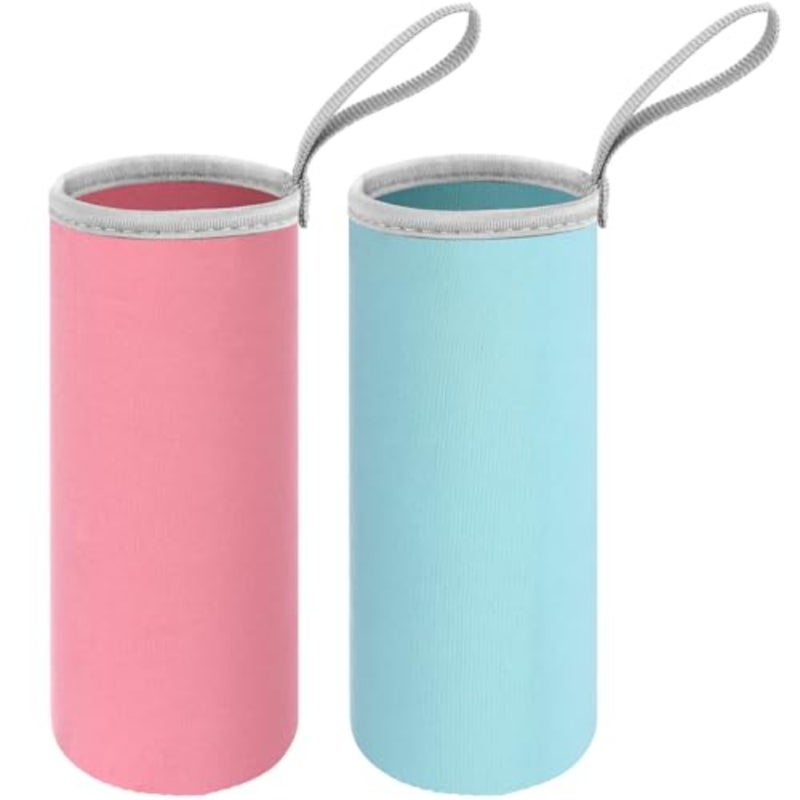 2 Pieces Neoprene Water Bottle Sleeve 18 oz - 19.4 oz Carrier Nylon Bottle Cover for Sport Portable Glass Drink Cup, 550 ml Blue, Pink - Image 1