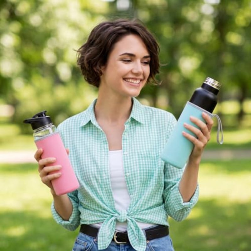 2 Pieces Neoprene Water Bottle Sleeve 18 oz - 19.4 oz Carrier Nylon Bottle Cover for Sport Portable Glass Drink Cup, 550 ml Blue, Pink - Image 5