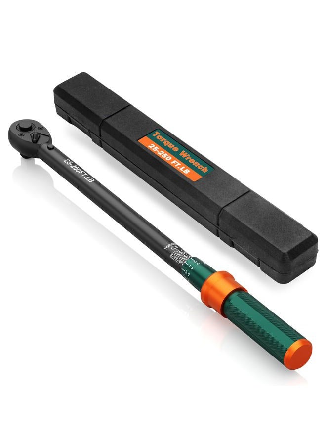 NADOKHI 1/2-Inch Drive Click Torque Wrench, 25-250 Ft.Lb, 72-Tooth Dual-Direction Adjustable Torque Wrench, ±3% High Precision for Car, Truck, Tractor, Heavy Machinery Maintenance - Image 1