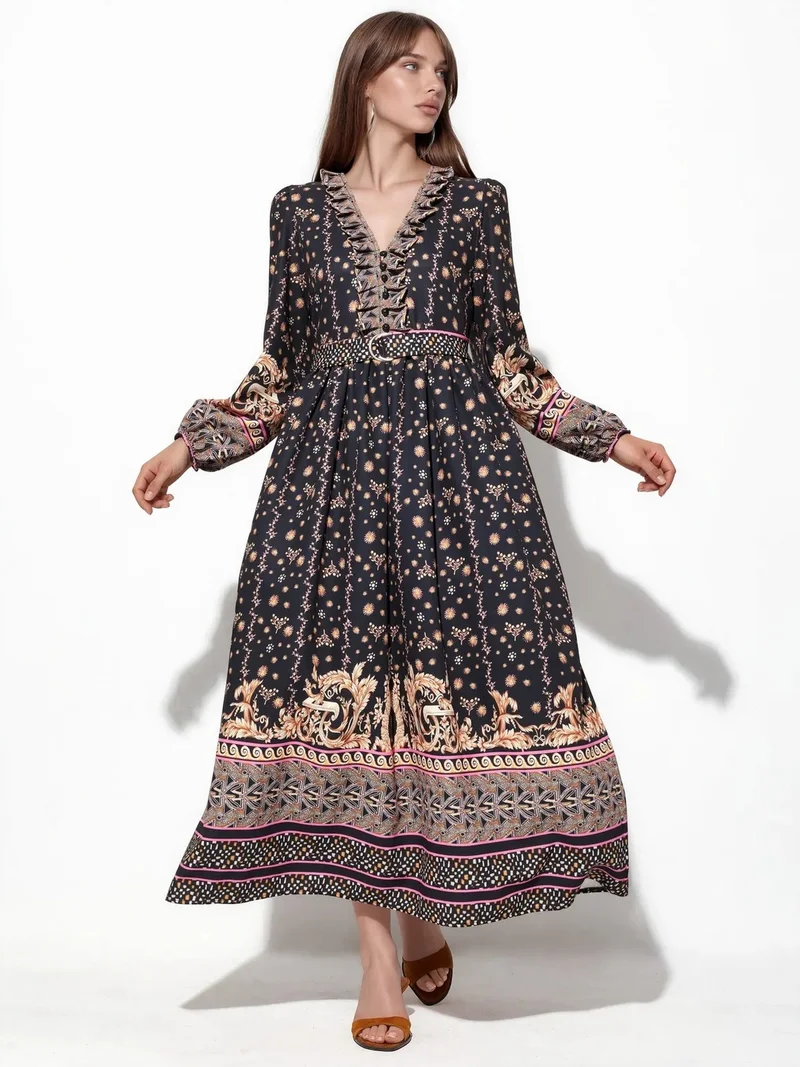 جينيفر Floral Belted Maxi Dress