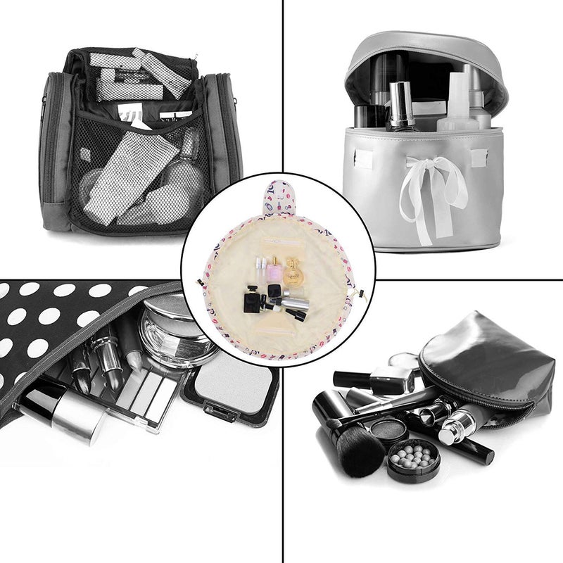 ERHETUS Women's Waterproof & Portable Lazy Cosmetic Bag with Drawstrings | Elegant Flamingo Designed Toiletry Kits Makeup Pouches for Girls | Travel Organizer Bags with Large Storage Capacity (White) - Image 1