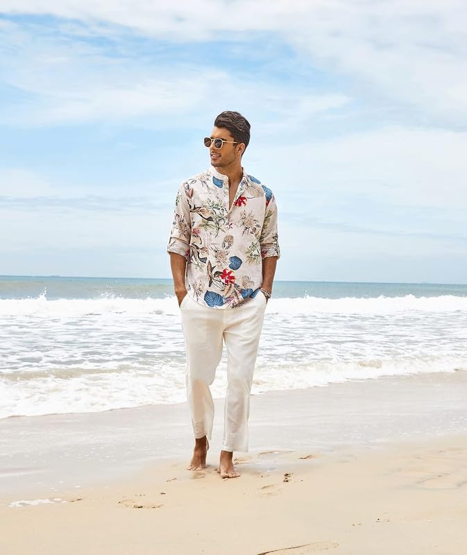 Bellstone Men's Cotton Blend Full Sleeve Printed Short Kurta with Mandarin Collar Crafted from a Premium Cotton Blend - Image 3