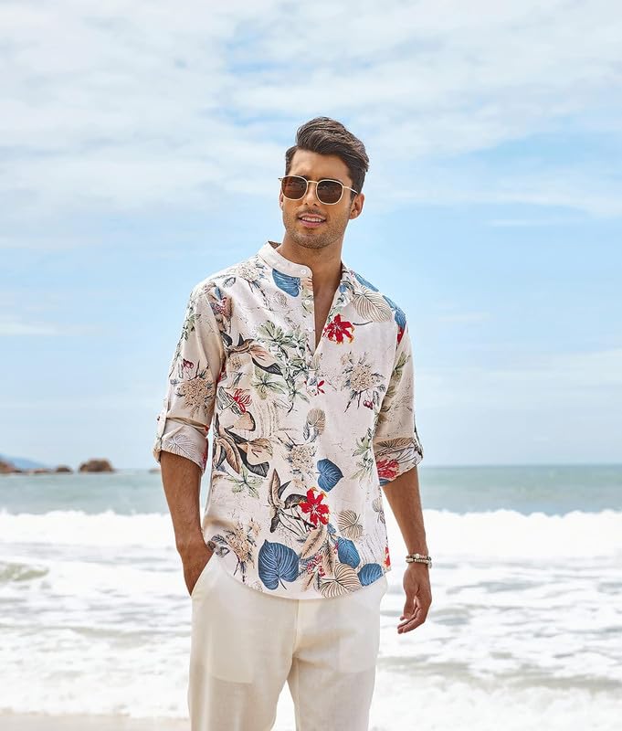 Bellstone Men's Cotton Blend Full Sleeve Printed Short Kurta with Mandarin Collar Crafted from a Premium Cotton Blend - Image 2