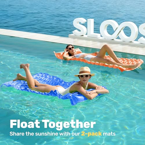 SLOOSH Inflatable Pool Floats RaftFloating Lounge for Adults64x32 inch Swimming Mat Pool Mattress with Headrest2 Pieces Float Air Mat for Summer Water Beach FunDark BlueOrange - Image 5