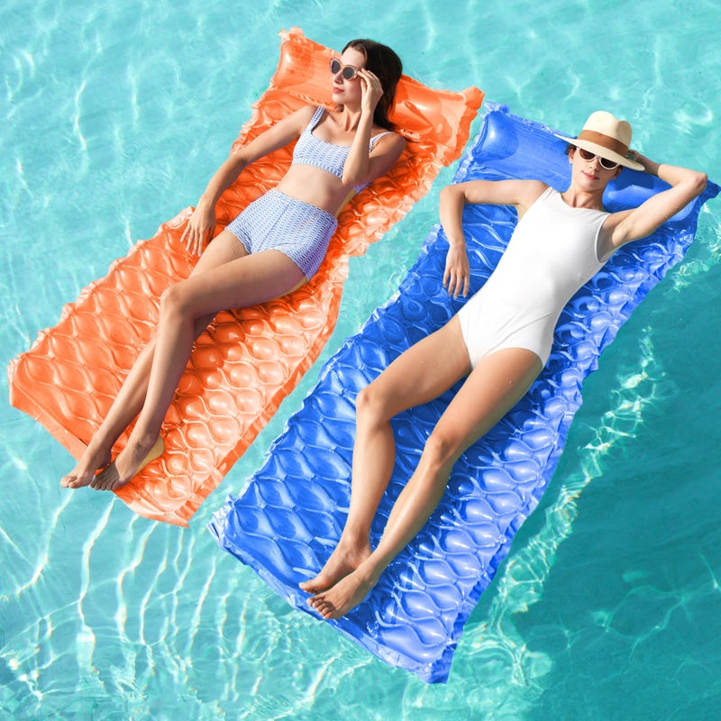 SLOOSH Inflatable Pool Floats RaftFloating Lounge for Adults64x32 inch Swimming Mat Pool Mattress with Headrest2 Pieces Float Air Mat for Summer Water Beach FunDark BlueOrange - Image 2