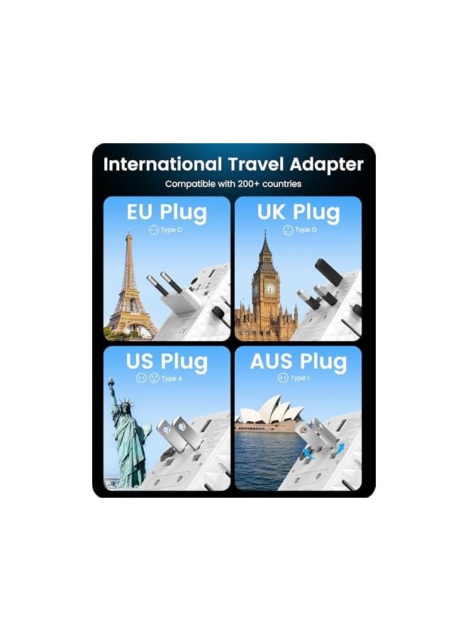 Lencent LENCENT 85W Universal Travel Power Adapter with Retractable USB C Cable, GaN International Travel Adapter with 1 USB-A & 3 Type C Fast Charging, Worldwide Plug Adaptor for US to EU UK Type C/G/A/I  - Image 2