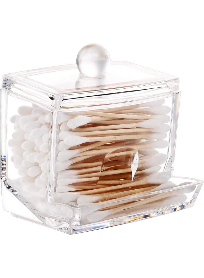 منظم مكياج للتزيين - علبة قطنية شفافة بغطاء، لتخزين مستحضرات التجميل في الحمام وغرفة النوم وطاولة الزينة، مثالية لأعواد القطن والضمادات والملحقات، قطعة واحدة - Image 1