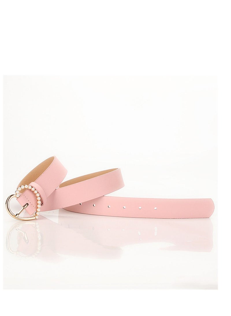 Loquat Sweet And Elegant Love Pearl Pin Button Ladies Belt 105cm Pink 