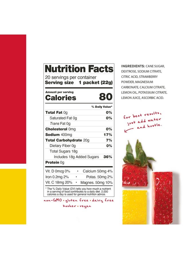 سكراتش لابز عبوات ترطيب سكراتش لابس، مزيج مشروب الترطيب، بنكهة الفراولة والليمون (20 كيسًا) - مسحوق إلكتروليت مُطوّر للرياضيين والأداء الرياضي، خالٍ من الغلوتين، نباتي، كوشير - Image 3