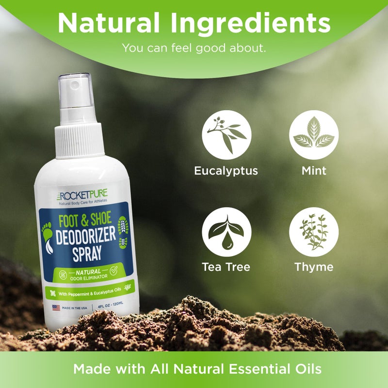 Rocket Pure Natural Foot & Shoe Deodorizer Spray - Foot Spray for Smelly Feet & Shoe Spray for Smelly Shoes - Removes, Controls & Prevents Odors - Made with Essential Oils - Made in USA (Mint, 4oz) - Image 3