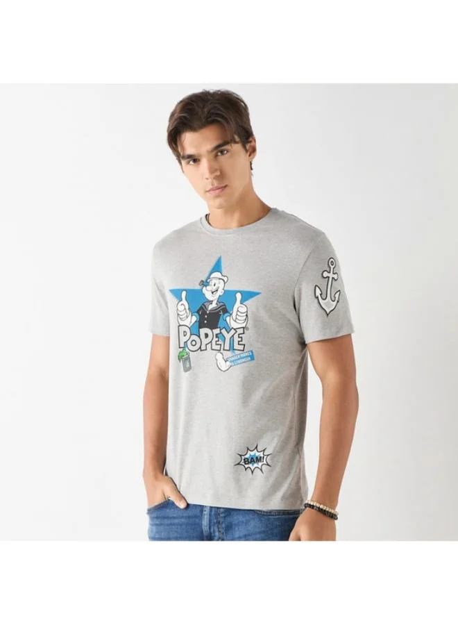 SP Characters Popeye Print Crew Neck T-shirt with Short Sleeves