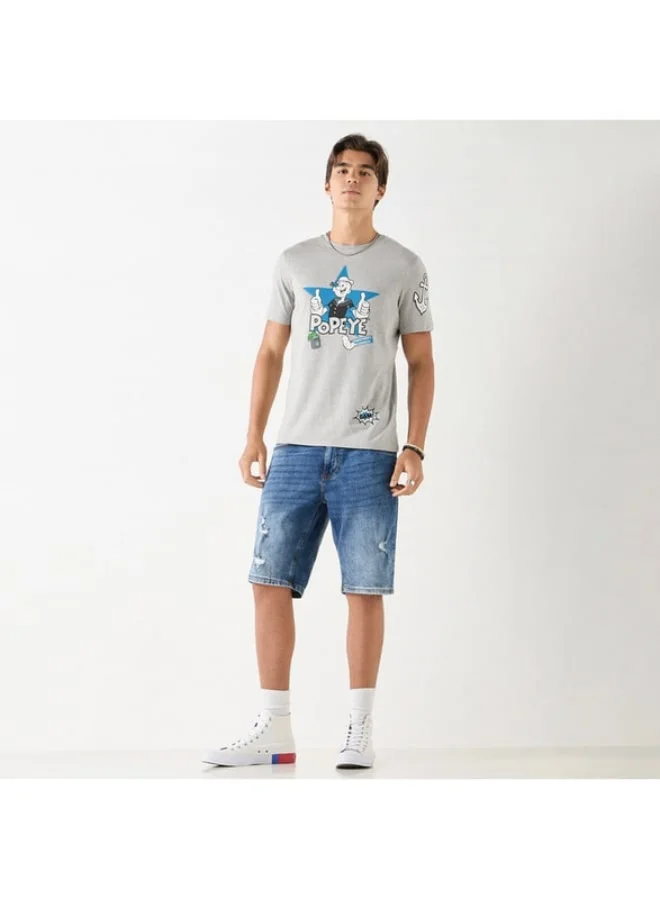 SP Characters Popeye Print Crew Neck T-shirt with Short Sleeves