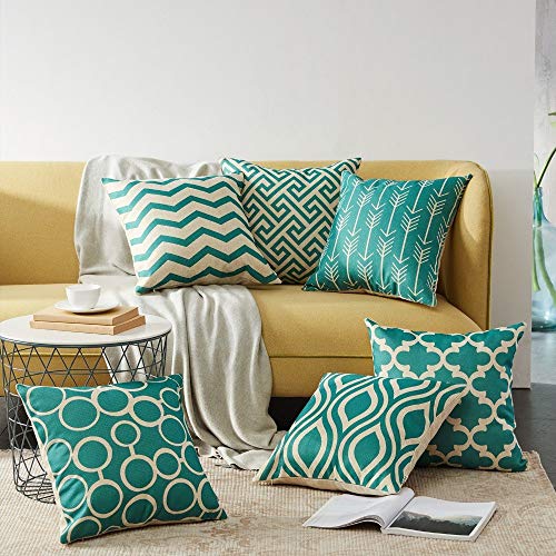 AEROHAVEN Set of 6 Satin Abstract Designer Decorative Throw Pillow/Cushion Covers - (Aqua/Sea Green, 18 x 18 Inch) - Image 1