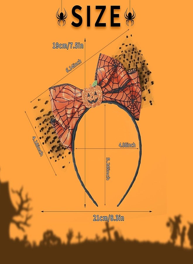 Mangoit Spider Web Headband Halloween Hairbands Pumpkin Head bands Lace Yellow Bow Design Halloween Christmas Party Birthday Head Wear Gift for Women Girls - Image 4