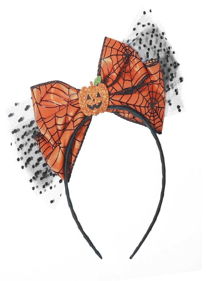 Mangoit Spider Web Headband Halloween Hairbands Pumpkin Head bands Lace Yellow Bow Design Halloween Christmas Party Birthday Head Wear Gift for Women Girls - Image 1