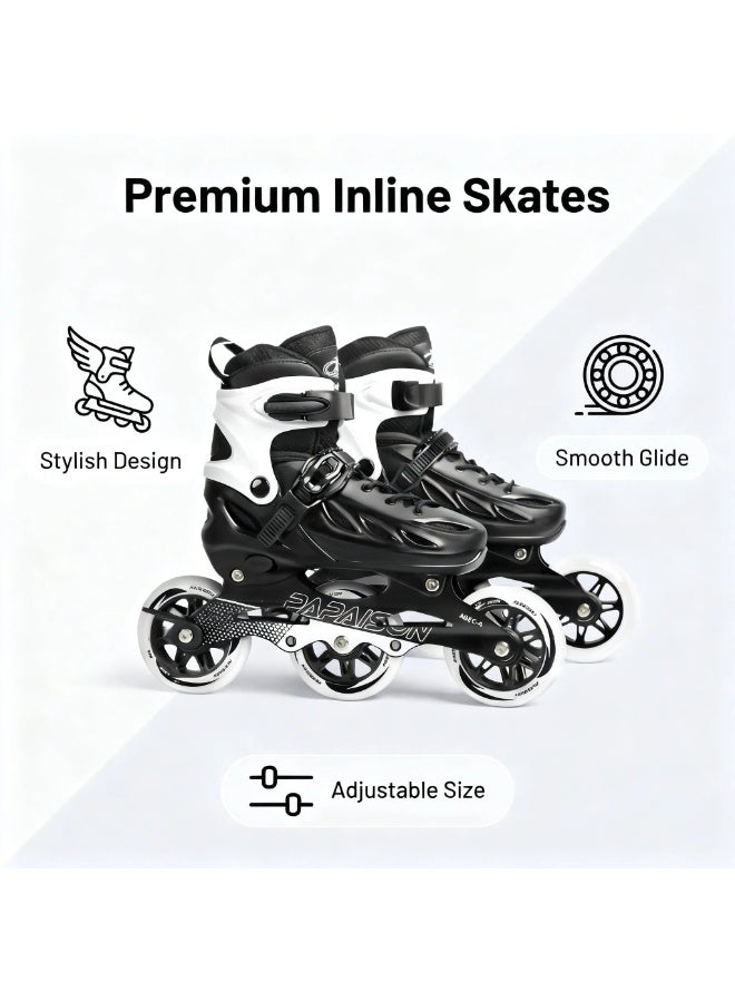 PAPAISON Adult Inline Skates Adjustable Rollerblades for Men Women — ABEC-9 Bearings, Black White, Recreational Outdoor Fitness Skating - Image 2